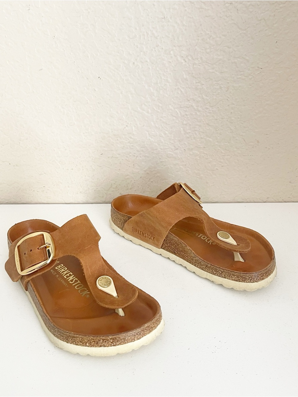Birkenstock Orange Thong Sandal with Gold Buckle - Picture 12 of 12